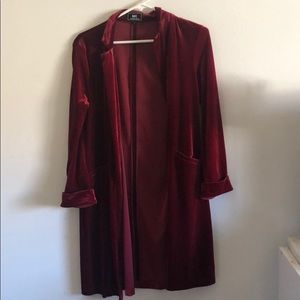 Dark red velvet long blazer